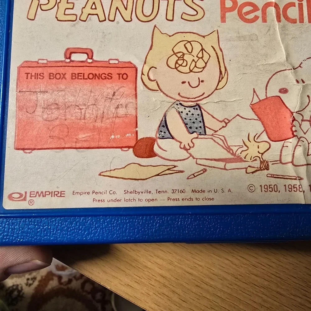 Peanuts Pencil Case 1965 Blue Plastic Box VTG Rare HTF School Supplies No. 387